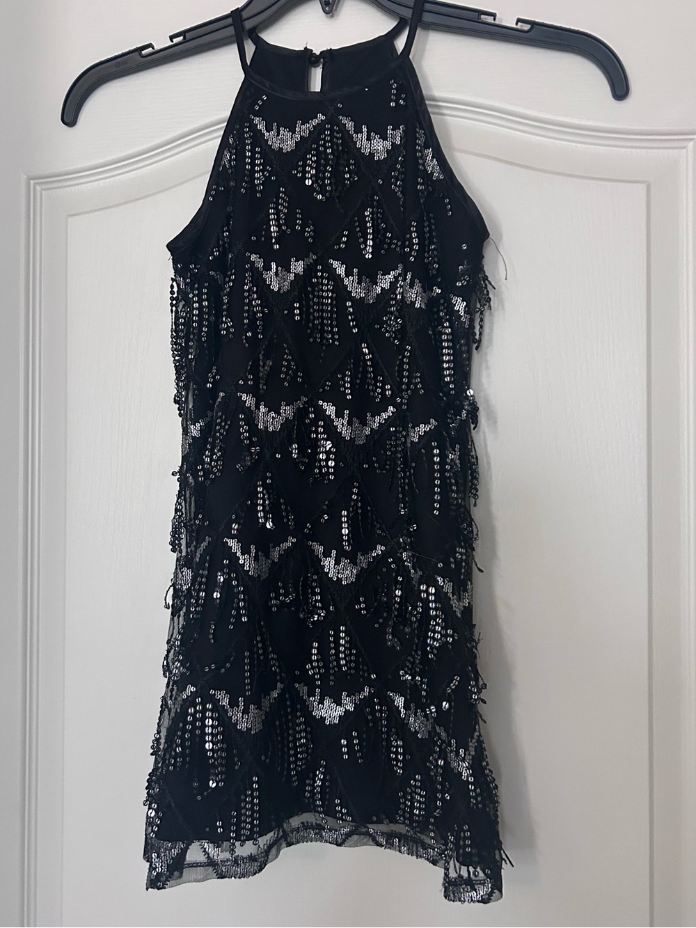 Xtraordinary Black Sequin Fringe Halter Dress